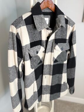 GAP Black and Cream Plaid Heavy Sherpa-Lined Shacket